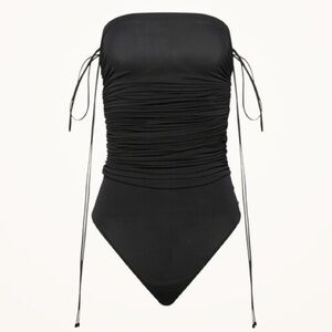 New Wolford Fatal Draping String Bodysuit Strapless Black Ruched